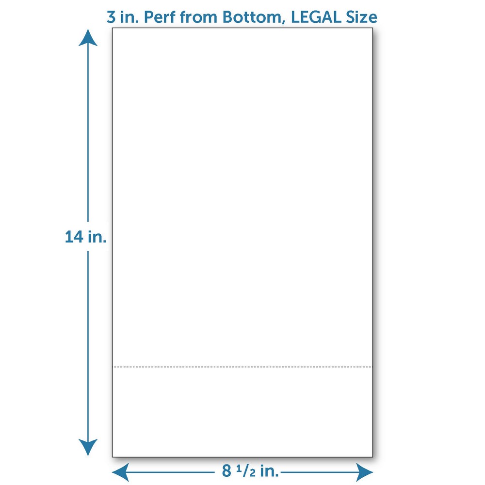 Perforated Paper, 3" From Bottom, Horizontal on White 24 LEGAL Size
